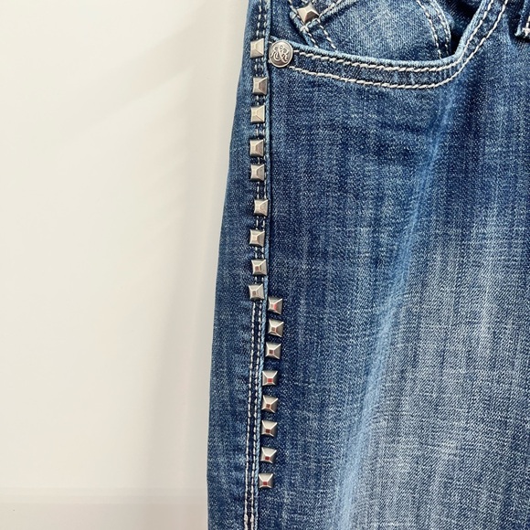 Y2k ROCK & REPUBLIC Flare Blue Jeans Rhinestone Studded Metal Punk Flap Womens 4 - Picture 4 of 14